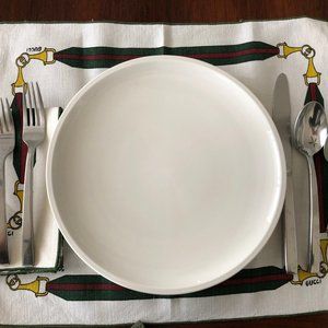 GUCCI Vintage Linen/Cotton placemats % napkins Horsebit Pattern Green Red White